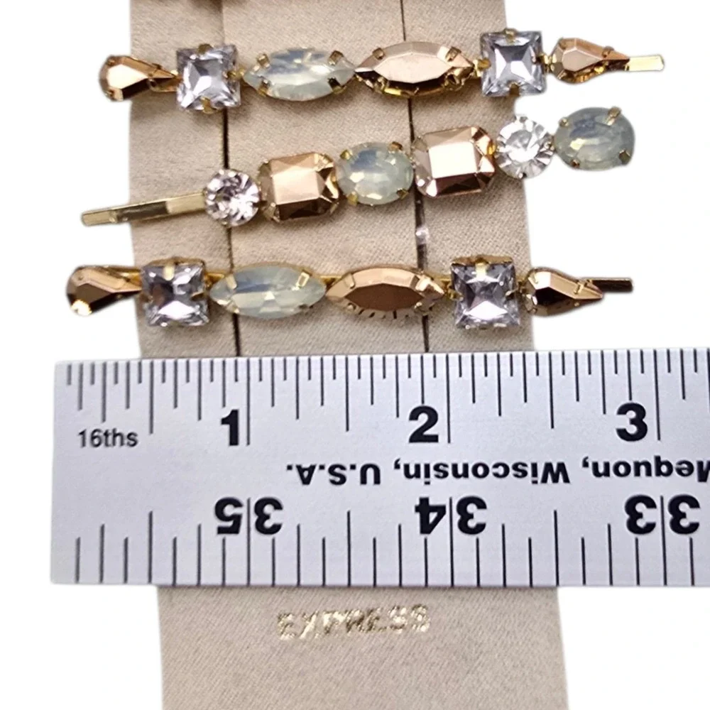 Express Hair Clip Set Women OS Gold Crystal Rhinestone Bobby Pins Glam 6pc